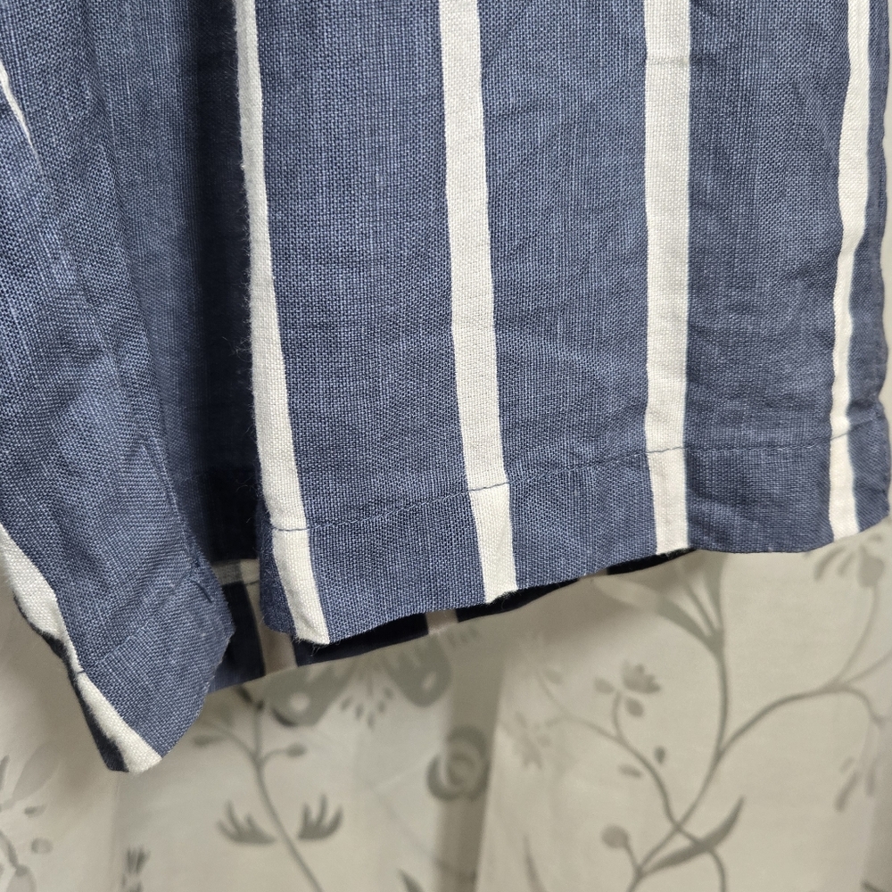 First Class Blue Striped Palazzo Pants Tie S‎ Crop, Lightweight Wide Leg Pants - Picture 3 of 8